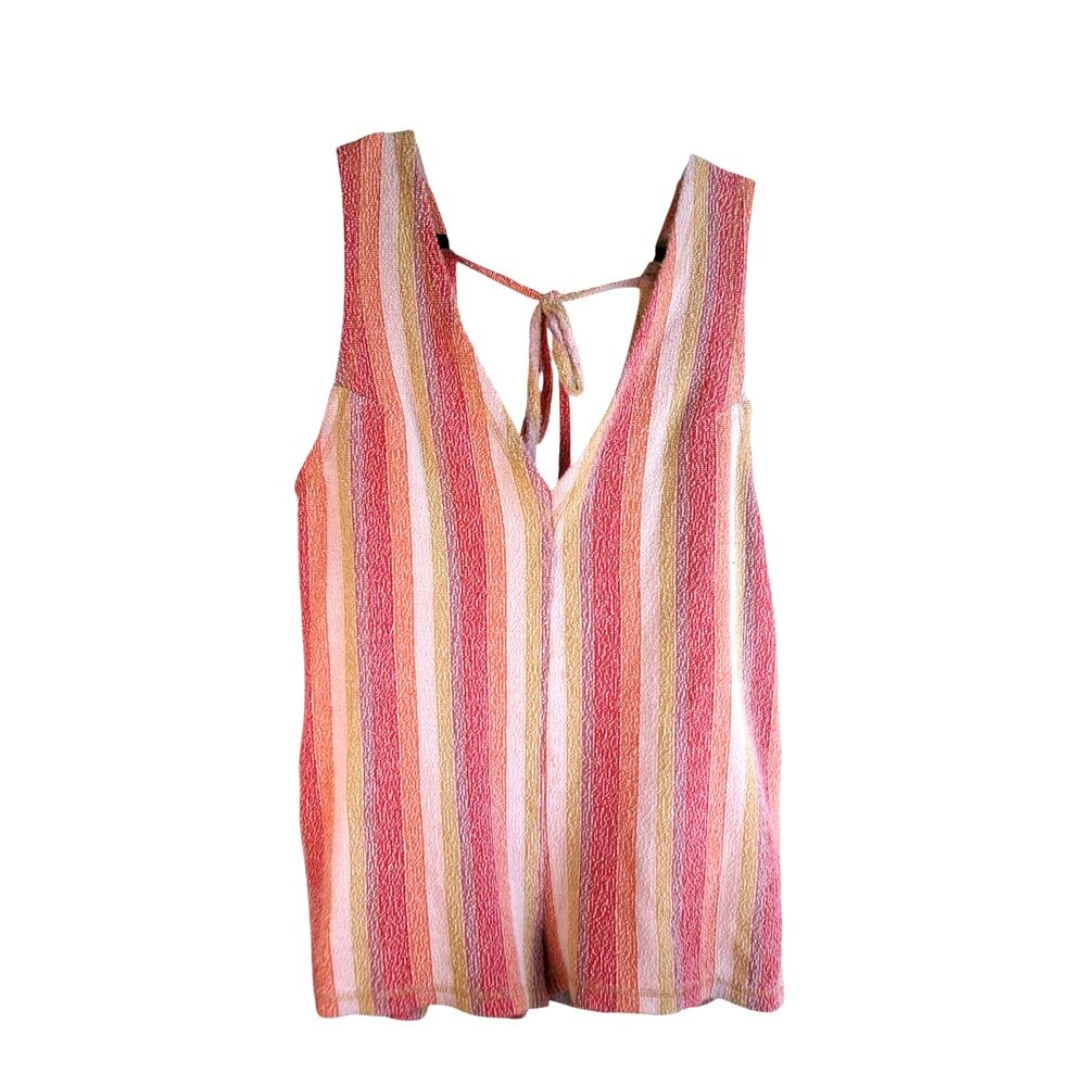 Free People Escape With Me Textured Stripe Romper Pink Orange Small
